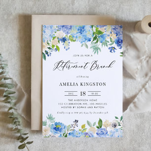 Watercolor Blue Hydrangea Floral Retirement Brunch Invitation