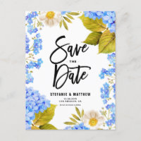 Watercolor Blue Hydrangea Floral Save the Date