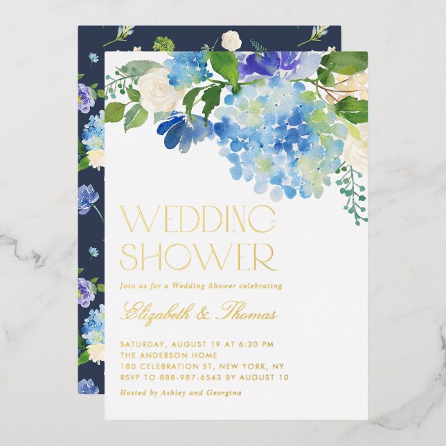 Watercolor Blue Hydrangea Floral Wedding Shower (Front/Back)