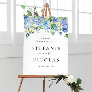 Watercolor Blue Hydrangea Floral Wedding Welcome Poster