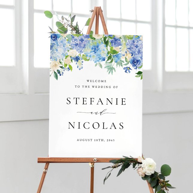 Watercolor Blue Hydrangea Floral Wedding Welcome Poster (Creator Uploaded)