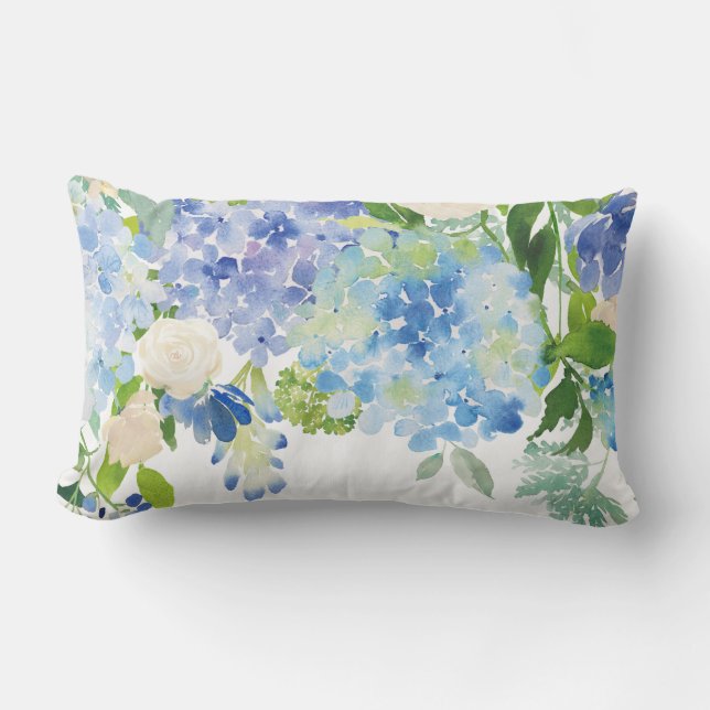 Watercolor Blue Hydrangea Flower Throw Pillow (Front)