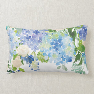 Watercolor Blue Hydrangea Flower Throw Pillow