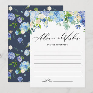 Watercolor Blue Hydrangea Flowers Garland Wedding Advice Card