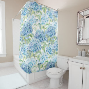Watercolor Blue Hydrangea Flowers Shower Curtain