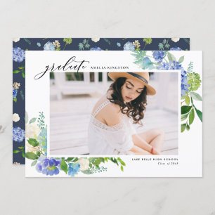 Watercolor Blue Hydrangea Frame Photo Graduation Announcement