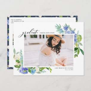 Watercolor Blue Hydrangea Frame Photo Graduation Invitation Postcard