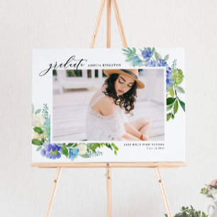 Watercolor Blue Hydrangea Frame Photo Graduation Poster
