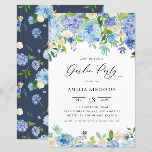 Watercolor Blue Hydrangea Garden Party Invitation