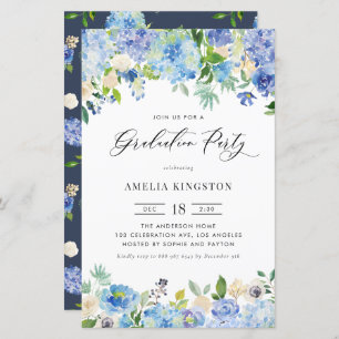 Watercolor Blue Hydrangea Graduation Party Invite