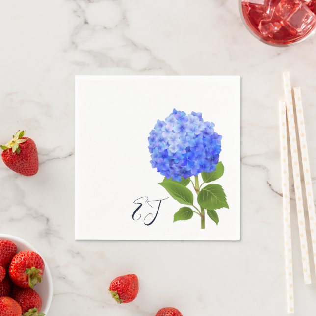 Watercolor Blue Hydrangea Napkin (Insitu)