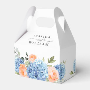 Watercolor Blue Hydrangea Pink Roses Gift Wedding Favour Box