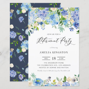 Watercolor Blue Hydrangea Retirement Invitation