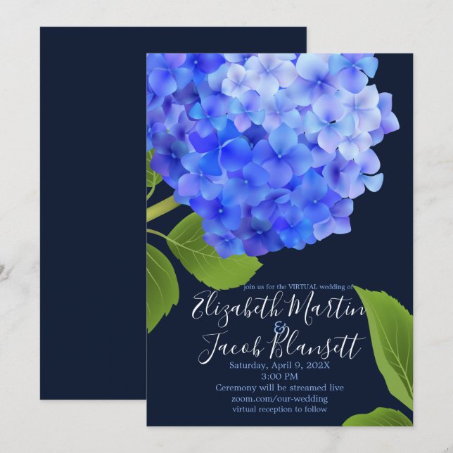 Watercolor Blue Hydrangea Virtual Wedding Invitation (Front/Back)