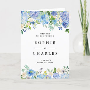 Watercolor Blue Hydrangea Wedding Booklet Programme