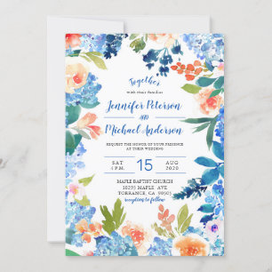 Watercolor Blue Hydrangea Wedding Invitation