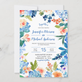 Watercolor Blue Hydrangea Wedding Invitation
