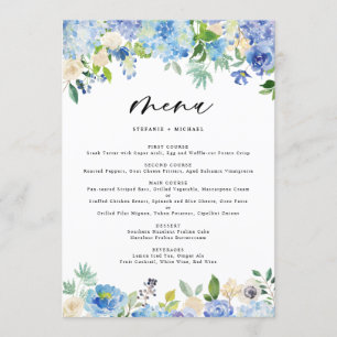 Watercolor Blue Hydrangea Wedding Menu