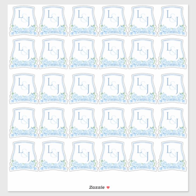 Watercolor Blue Hydrangea Wedding Monogram (Sheet)