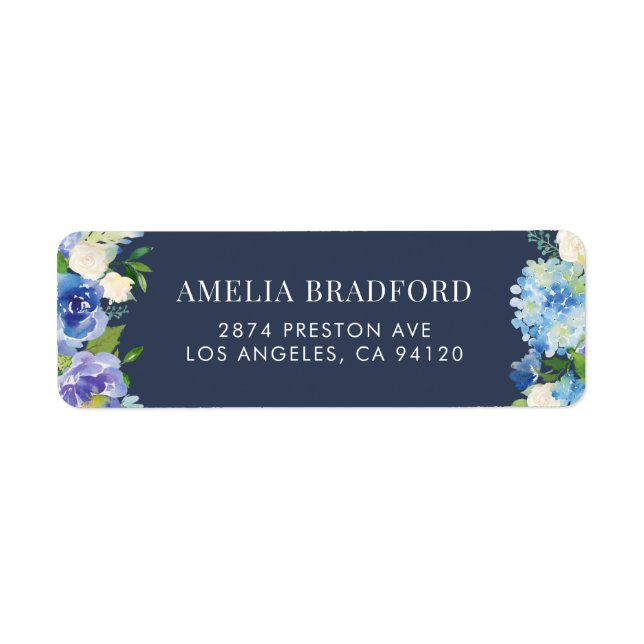 Watercolor Blue Hydrangeas Floral Address Label (Front)