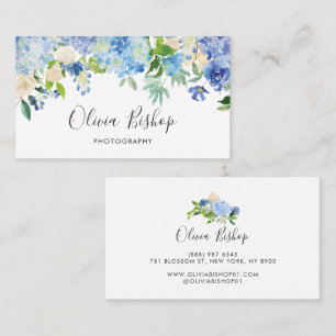 Watercolor Blue Hydrangeas   Floral Business Card