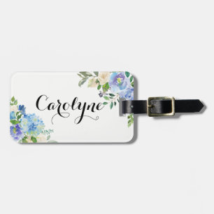 Watercolor Blue Hydrangeas Floral Personalised Luggage Tag