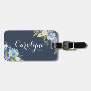 Watercolor Blue Hydrangeas & Peonies Personalised Luggage Tag