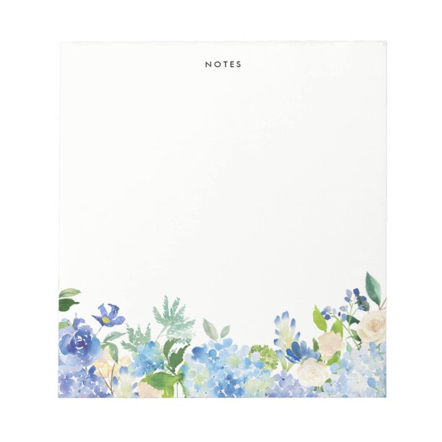 Watercolor Blue Hydrangeas Personalised Notepad (Front)