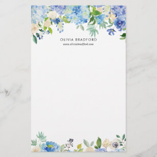 Watercolor Blue Hydrangeas Personalised Stationery