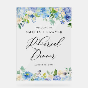 Watercolor Blue Hydrangeas Rehearsal Dinner Acrylic Sign
