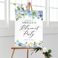 Watercolor Blue Hydrangeas Retirement Welcome Sign