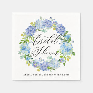 Watercolor Blue Hydrangeas Wreath Bridal Shower Napkin