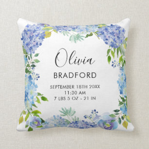 Watercolor Blue Hydrangeas Wreath Nursery Pillow