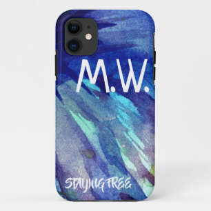 Watercolor Blue Initials & Moto iPhone 11 Case