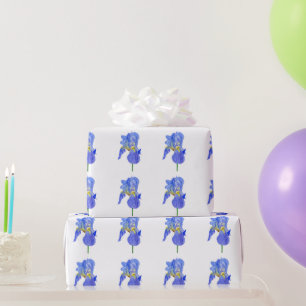 Watercolor Blue Iris Flower Wrapping Paper
