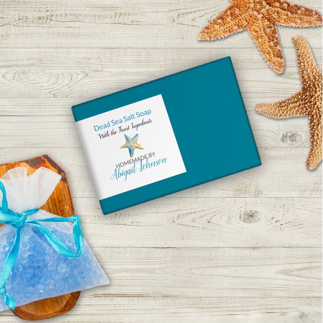 Watercolor Blue Ivory Starfish Handmade Soap Label (Creator Uploaded)