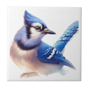 Watercolor Blue Jay Bird Art Tile