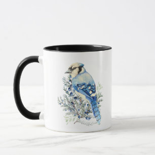 Watercolor Blue Jay Bird Blueberries Country Art Mug