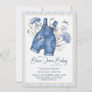 Watercolor Blue Jean Baby All in One Baby Shower Invitation