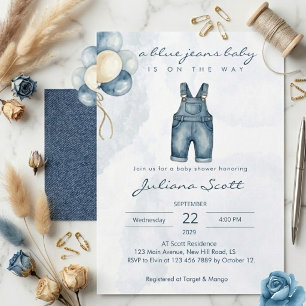 Watercolor Blue Jeans Baby Denim Baby Shower Invitation