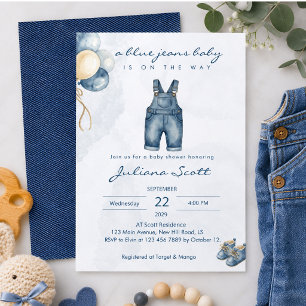 Watercolor Blue Jeans Baby Denim Baby Shower Invitation