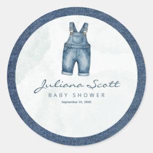 Watercolor Blue Jeans Baby Shower Denim Classic Round Sticker