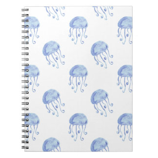watercolor blue jellyfish beach design notebook