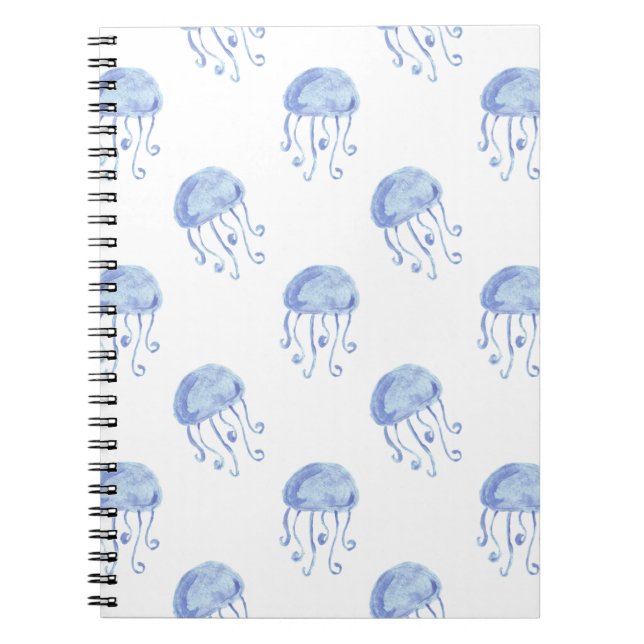 watercolor blue jellyfish beach design notebook (Front)