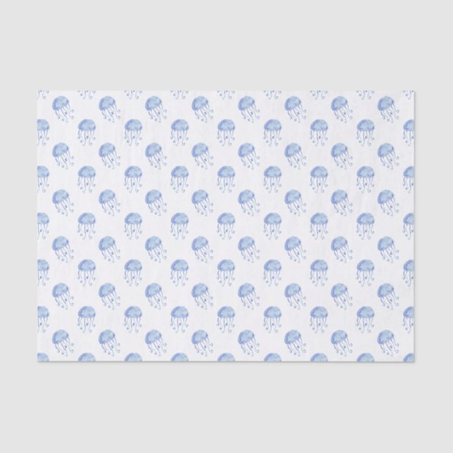 watercolor blue jellyfish beach design tissue paper (Front)