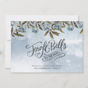 Watercolor Blue Jingle Bells Snowflakes Holiday Card