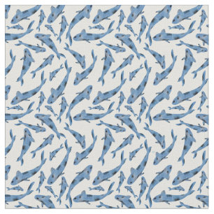 Watercolor Blue Koi Fish Pattern Fabric