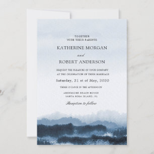 Watercolor blue landscape nature inspired Wedding Invitation