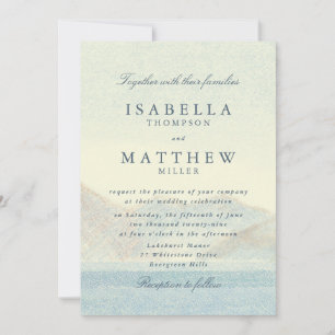 Watercolor Blue Landscape Wedding Invitation