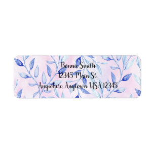 Watercolor Blue Leafy Vine Label